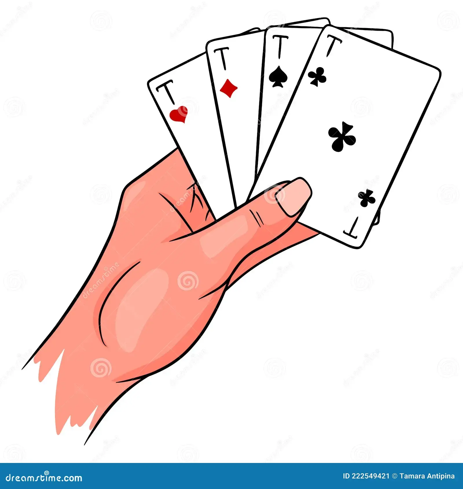 Jeu de cartes en main casino chance fortuna quatre as style dessin anime illustration vectorielle pour la conception et 222549421 jpg